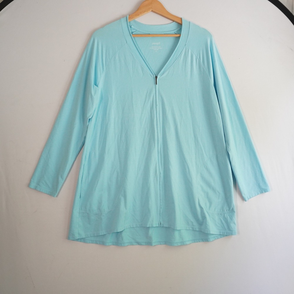 Pure Jill Elliptical Jacket Pima Cotton Blend‎ Full Zip Long Sleeve Aqua Blue M